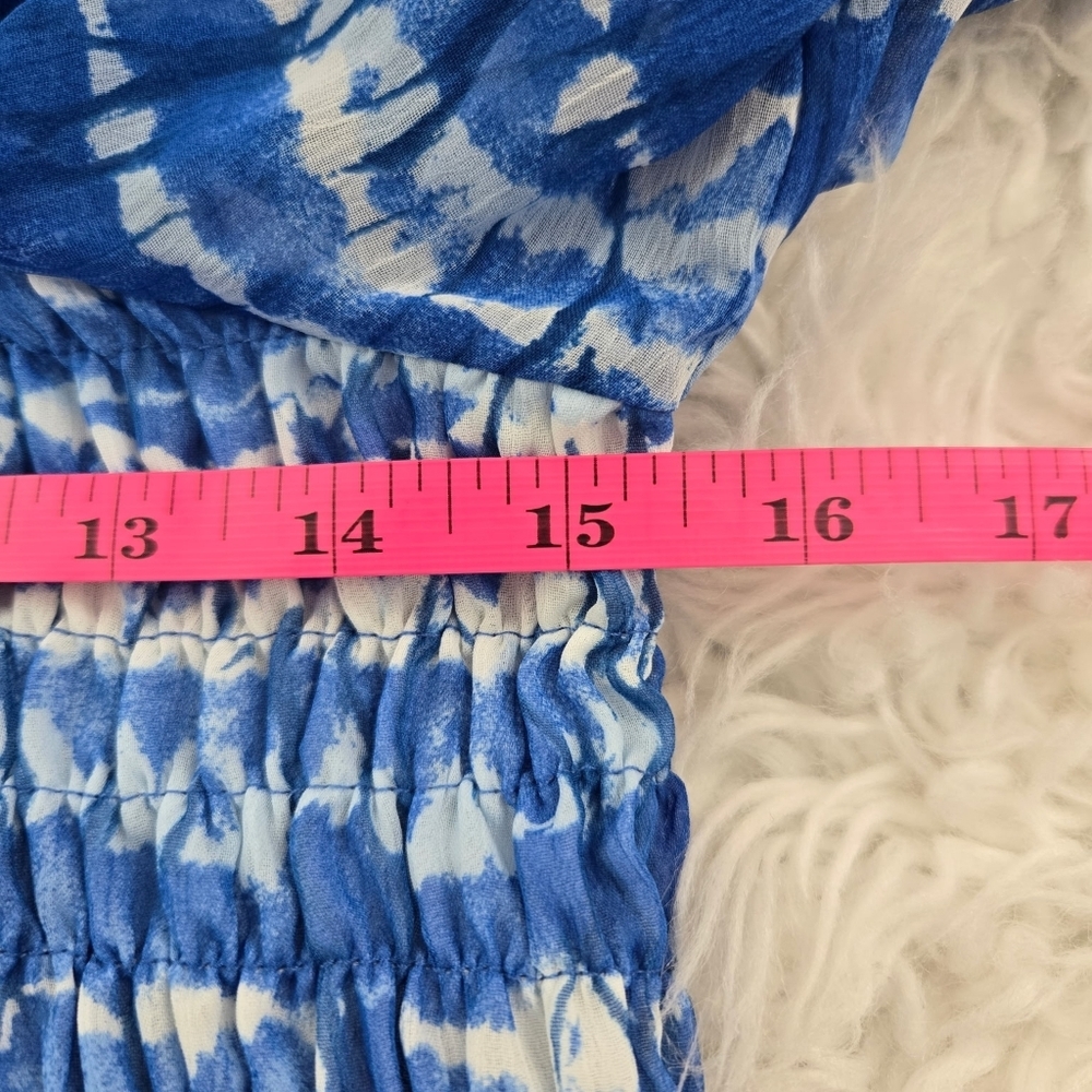 Zara blue white tie-dye cropped shirred blouse. Size Large. - Picture 5 of 8